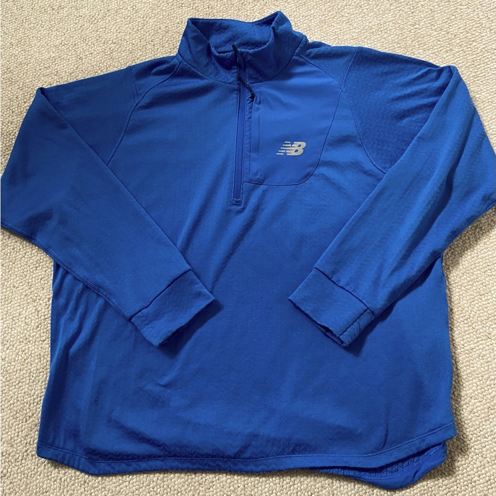 New Balance Mens 2XL Blue Long Sleeve 1/2 Zip Pullover Athletic Top Running/Heat